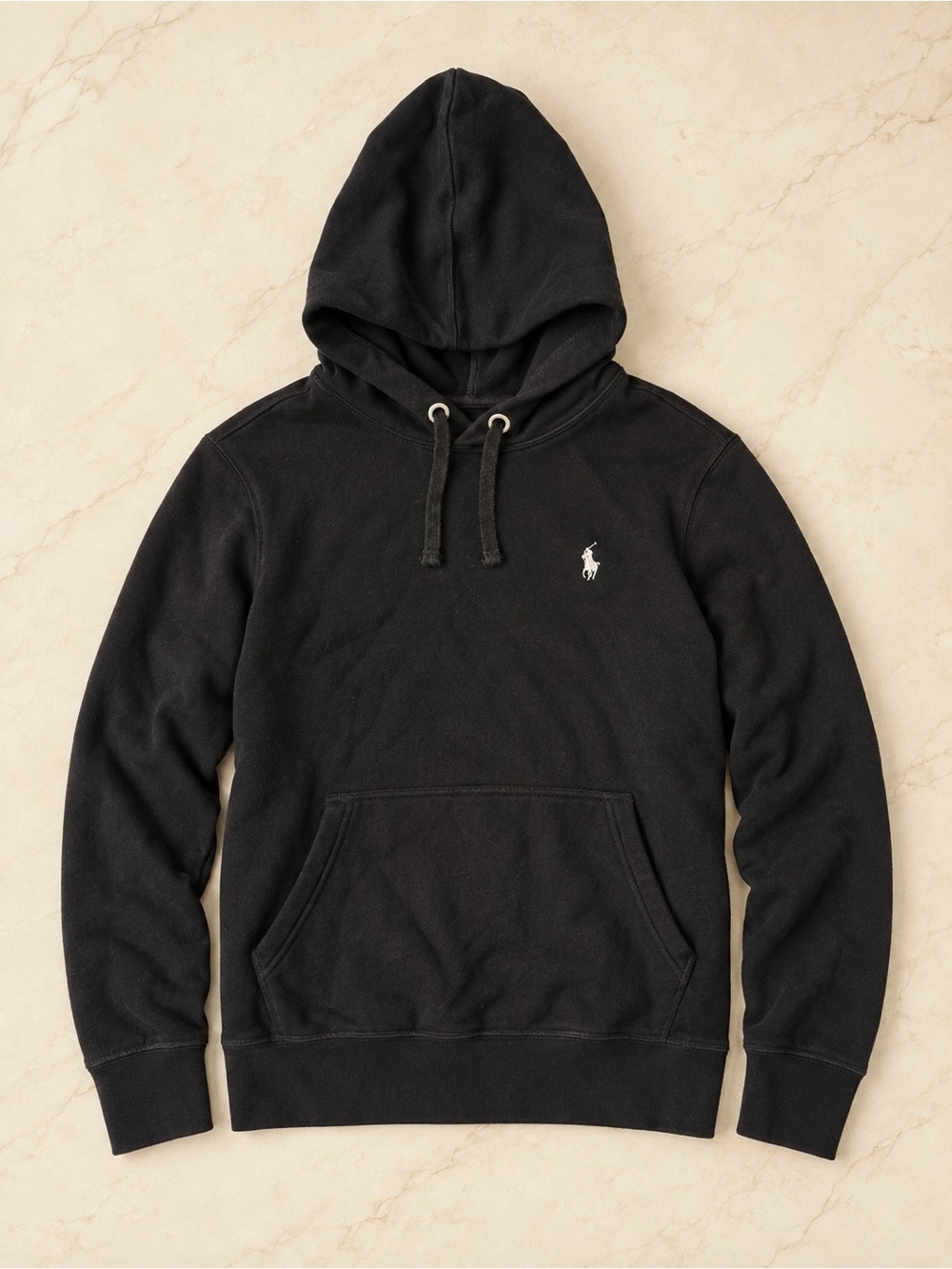 Ralph Lauren Black Pullover Hoodie with White Pony Logo